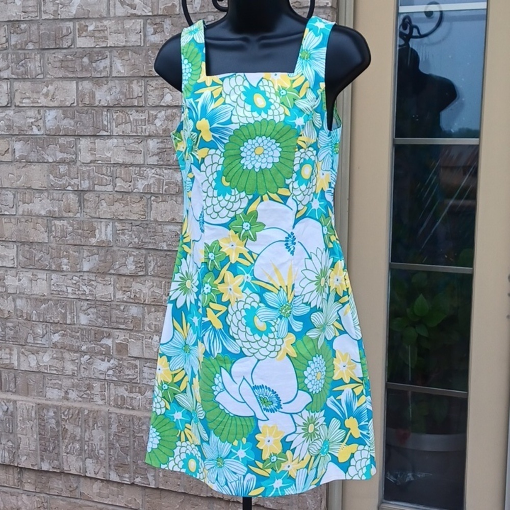 City Triangles Retro floral cotton blend dress, 70s style, vintage, sz 7/8